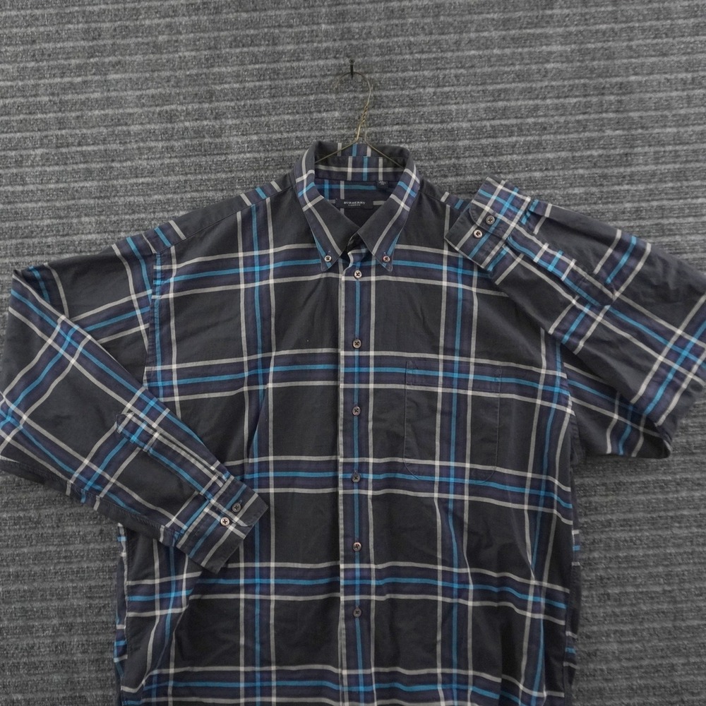Burberry London Button Down Shirt Mens XL Navy Blue Plaid Long Sleeve
